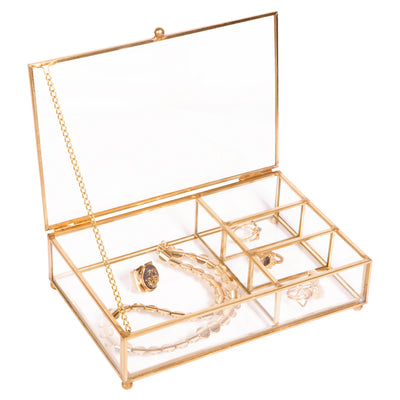 3 of 4:Home Details Vintage 4 Compartment Glass Keepsake Box, Gold, 7.9x 
