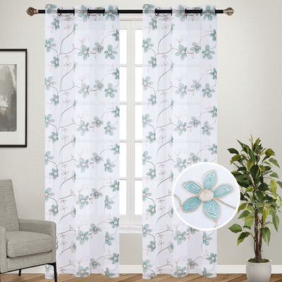 2 of 5:Ensemble de 2 panneaux de fenêtre transparents à œillets brodés floraux Lorette, 38 x 95 pouces chacun 