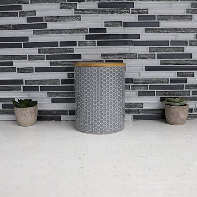 4 of 4:Home Basics Honeycomb Ceramic Canister With Bamboo Lid, Gray, Medium, 5x6.5 Inches 