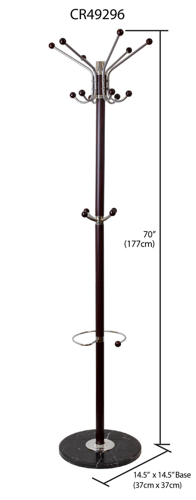 5 of 5:Home Basics Coat Rack with Heavy Duty Marble Base, Mahogany 
