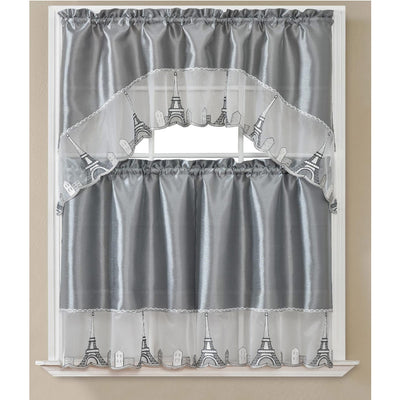 3 of 5:Ensemble de rideaux de cuisine brodés Paris, Swag 60 x 36, 30 x 36 pouces 