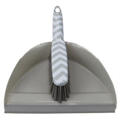 2 of 4:Ensemble de pelles à poussière en plastique Home Basics Chevron avec bord de nettoyage dentelé, gris 