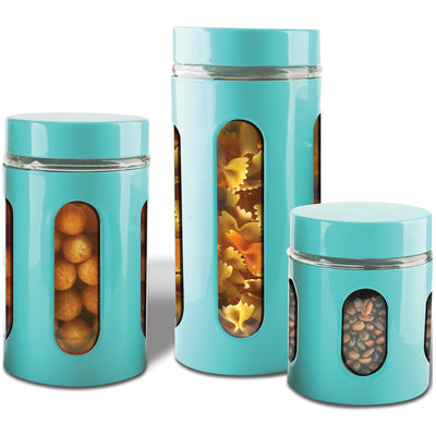 1 of 4:Ensemble de 3 boîtes hermétiques en verre pour la cuisine, bleu turquoise 