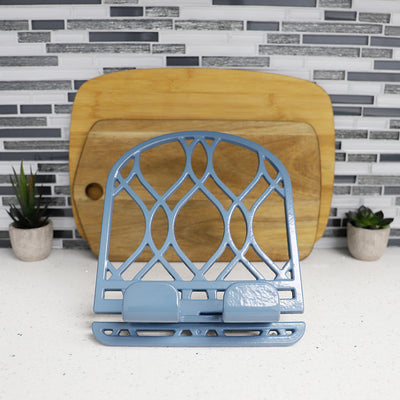 8 of 9:Home Basics Iris Collection Cast Iron Tablet and Cookbook Holder Stand, Slate Blue 