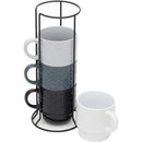 2 of 8:Home Basics Juego de tazas apilables de 4 piezas con soporte, margarita en relieve 