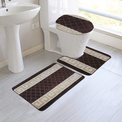1 of 1:Nicole 3-Piece Mega Bath Mat Set, Greek Key Design, Coffee 