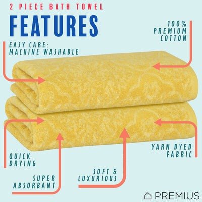 12 of 24:PREMIUS 2 Pack Damask 100% Cotton Yarn Dyed Bath Towel, 27x54 Inches 
