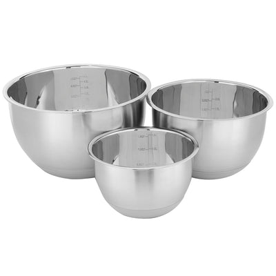1 of 7:Home Basics 3 Piece Stainless Steel Nesting Mixing Bowls with Rubber Bottoms 