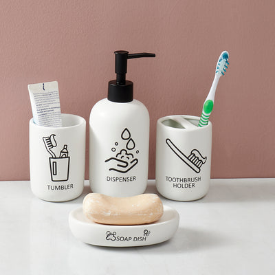 4 of 4:Home Basics Hygiene 4 Piece Dolomite Bath Accessory Set, White 