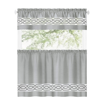 24 of 40:Paige Embroidered Kitchen Curtain and Valance Set, Tiers 55x36, Valance 55x13 Inches 
