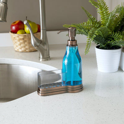 10 of 12:Home Basics Plastic Soap Dispenser with Brushed Steel Top and Sponge Holder, Bronze 