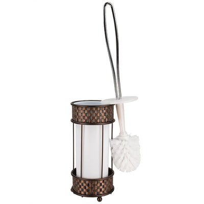 2 of 3:Home Basics Basket Weave Toilet Brush Holder with Removable Plastic Insert, Bronze 