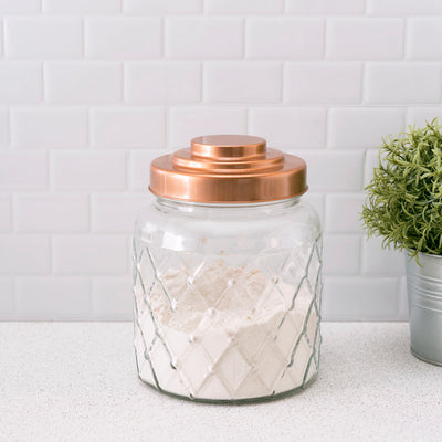 2 of 2:Home Basics Small Textured Glass Jar with Gleaming Air-Tight Copper Top 