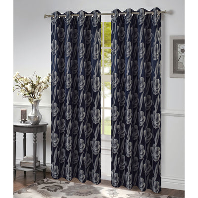 7 of 8:Azure Floral Jacquard Grommet Window Panel, 54x84 Inches 