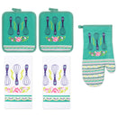 26 of 61:PREMIUS 5 Piece Printed Kitchen Linen Set, 2 Cotton Towels, 2 Pot Holders, 1 Oven Mitt 