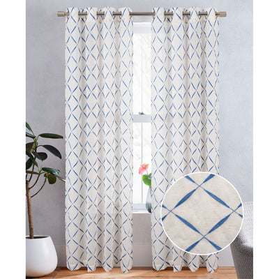 3 of 6:Boca Metallic Embroidered Linen Look Grommet Window Curtain Panel, 54x84 Inches 