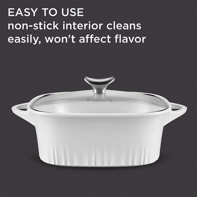 4 of 4:CorningWare Ceramic Non-Stick Roaster with Lid, Lightweight, French White, 3.2 Quart 