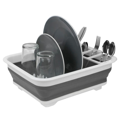 2 of 14:Home Basics Escurreplatos plegable de silicona y plástico, blanco/gris 