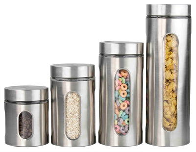 1 of 3:Home Basics 4 Piece Stainless Steel Canister Set 