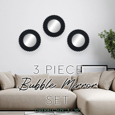 2 of 2:PREMIUS 3 Piece Bubble Beaded Mirror Wall Decor Set, Black, 10 Inches 