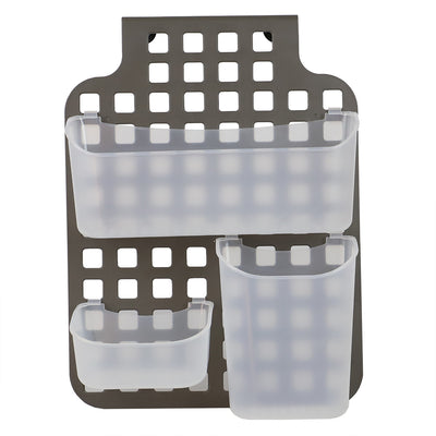 3 of 4:Home Basics Organizador de plástico para colocar sobre el gabinete, 4 piezas, con marco perforado, gris 