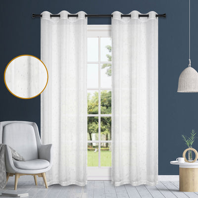 1 of 2:Noah Rubber Metallic 2-Piece Grommet Sheer Window Panels Set, 38x84 Inches Each 