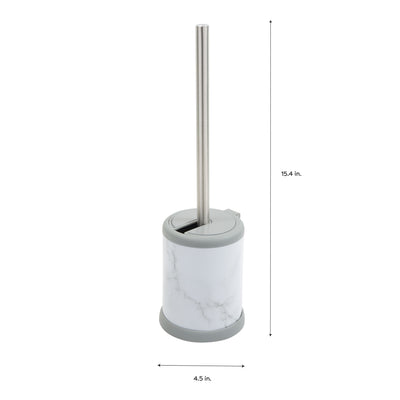 3 of 3:Bath Bliss Self Closing Lid Toilet Brush and Holder in Marble 