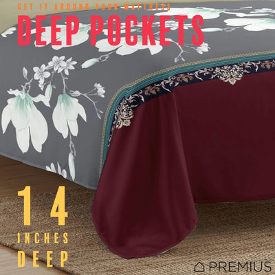 19 of 28:PREMIUS Scarlett Soft Wrinkle-Free Microfiber Sheet Set, Brick-Gray-Beige 