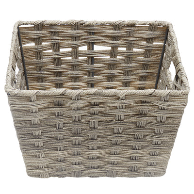 3 of 4:Home Basics Medium Faux Rattan Basket with Cut-out Handles, Grey 