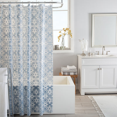 2 of 3:Bath Bliss Lisbon Design PEVA Shower Curtain in Blue 