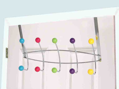 1 of 3:Home Basics Estante organizador de acero con 5 ganchos dobles de madera sobre la puerta, multicolor 