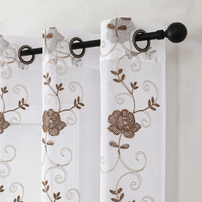 9 of 13:Runyan Floral Sheer Metallic Embroidered Grommet Window Panel, 54x84 Inches 