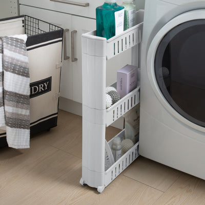 3 of 4:Chariot de rangement coulissant mince à 3 niveaux Simplify, blanc 