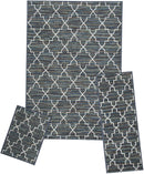 1 of 13:Capri 3-Piece Crosshatch Design Rug Set, Blue-Gray, 5x7 Feet 