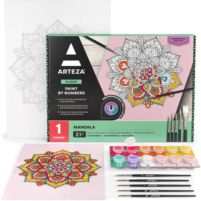 1 of 6:ARTEZA Pintura por números clásica, lienzo con pinturas acrílicas, flores modernas 