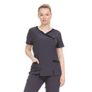 19 of 28:Heal Wear 4-Way Stretch Contrast Mock Wrap Women's Scrub Top 