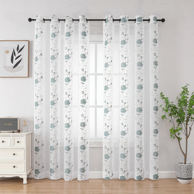 1 of 13:Runyan Floral Sheer Metallic Embroidered Grommet Window Panel, 54x84 Inches 