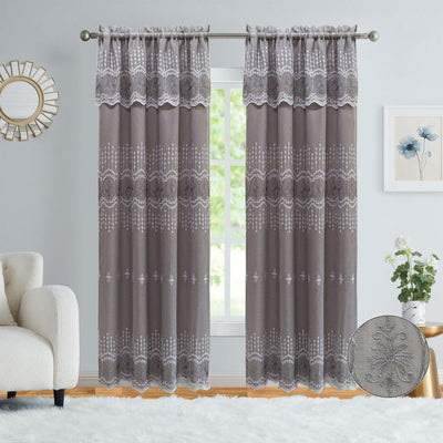 6 of 6:Vanessa Embroidered Rod Pocket Window Curtain Panel with Attached Valance, 54x84 Inches 