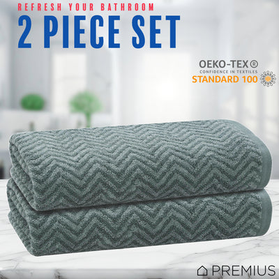 4 of 40:PREMIUS 2 Pack Chevron 100% Cotton Yarn Dyed Bath Sheet Towel, 32x64 Inches 