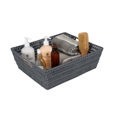 4 of 4:Simplify Shelf Storage Rattan Tote Basket in Charcoal 