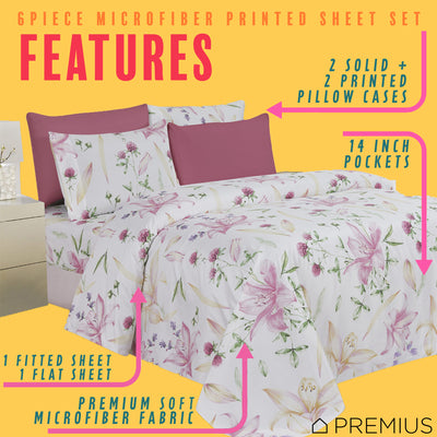 9 of 12:Ensemble de draps infroissables imprimés en microfibre PREMIUS Premium Amari 4 et 6 pièces 