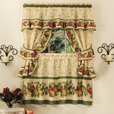 1 of 4:Juego de cortinas de cocina con estampado Apple Orchard, 57 x 36 pulgadas 