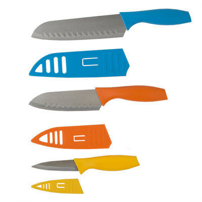 1 of 4:Home Basics 3 Piece Stainless Steel  Knife Set with Colorful Slip Covers 