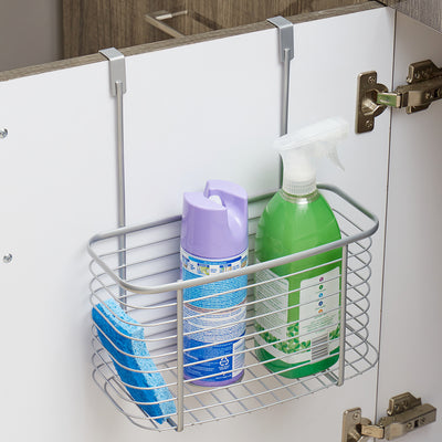 4 of 4:Home Basics Delta Large Steel Over the Cabinet Basket, Silver, 11x5.25x13.75 Inches 