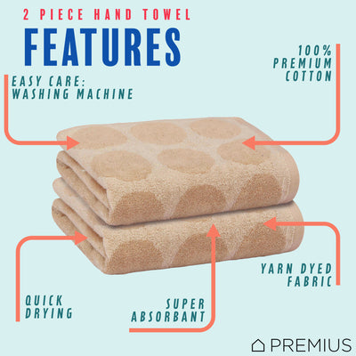 20 of 40:PREMIUS 2 Pack Circles 100% Cotton Yarn Dyed Hand Towel, 16x28 Inches 