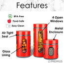 3 of 4:Premius Airtight 3-Piece Kitchen Glass Canister Set, Red 
