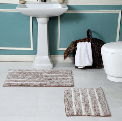 3 of 6:Premius Striped 2 Piece Non-Slip Bath Rug Set, 17x24, 20x32 Inches 