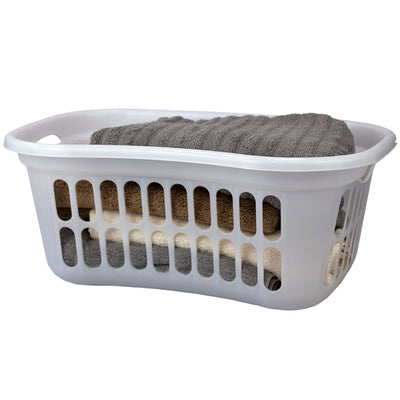 1 of 4:Home Basics Curved Hip Holding Large Capacity Lightweight Plastic Laundry Basket with Easy Grab Handles, White 