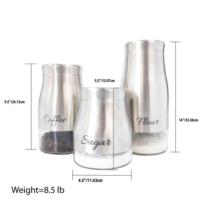 3 of 3:Home Basics 3 Piece Stainless Steel Canister Set with See-Through Glass Base, Silver 