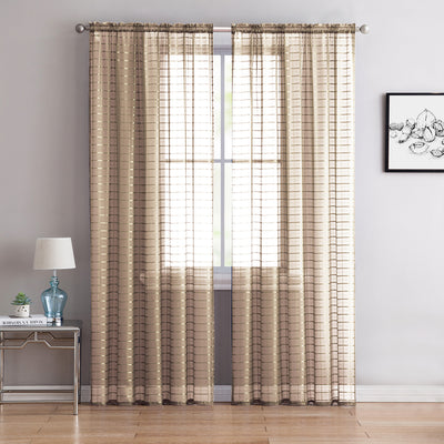 13 of 52:Lisa Plaid Sheer Rod Pocket Panel, Black, 55x90 Inches 